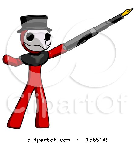 Red Plague Doctor Man Pen Is Mightier Than the Sword Calligraphy Pose by Leo Blanchette