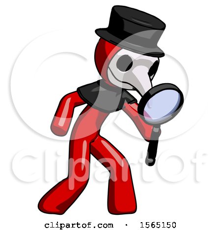 Red Plague Doctor Man Inspecting with Large Magnifying Glass Right by Leo Blanchette