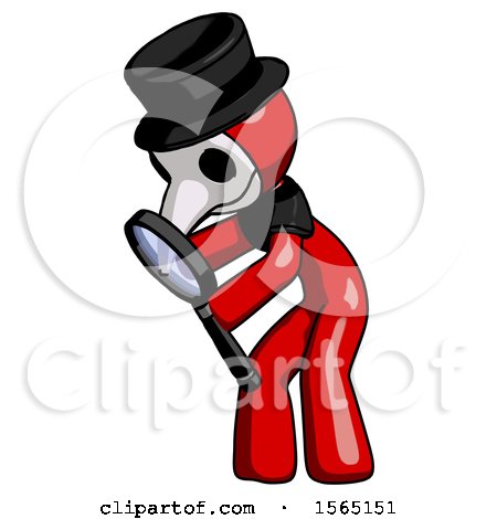 Red Plague Doctor Man Inspecting with Large Magnifying Glass Left by Leo Blanchette