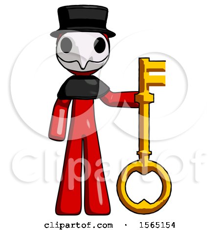 Red Plague Doctor Man Holding Key Made of Gold by Leo Blanchette