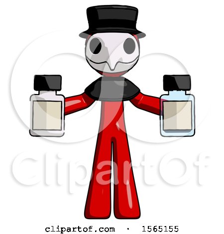 Red Plague Doctor Man Holding Two Medicine Bottles by Leo Blanchette