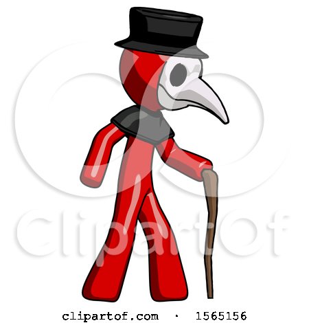 Red Plague Doctor Man Walking with Hiking Stick by Leo Blanchette