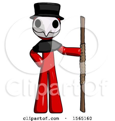 Red Plague Doctor Man Holding Staff or Bo Staff by Leo Blanchette