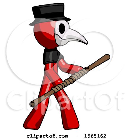 Red Plague Doctor Man Holding Bo Staff in Sideways Defense Pose by Leo Blanchette