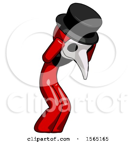 Red Plague Doctor Man with Headache or Covering Ears Turned to His Right by Leo Blanchette