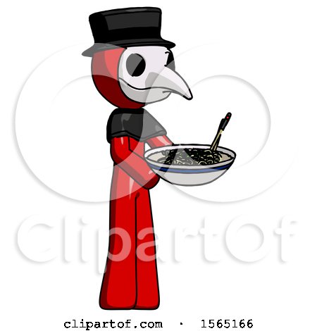 Red Plague Doctor Man Holding Noodles Offering to Viewer by Leo Blanchette