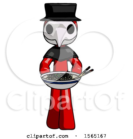 Red Plague Doctor Man Serving or Presenting Noodles by Leo Blanchette