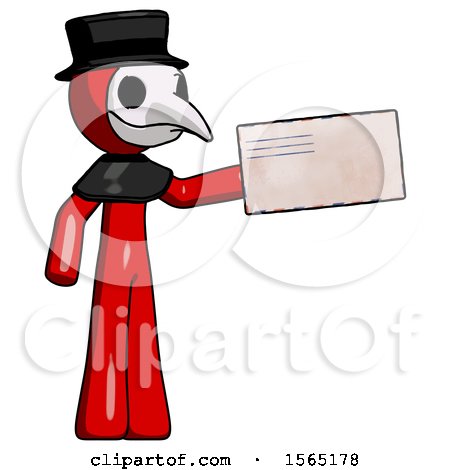 Red Plague Doctor Man Holding Large Envelope by Leo Blanchette