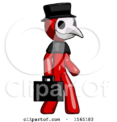 Red Plague Doctor Man Walking with Briefcase to the Right by Leo Blanchette