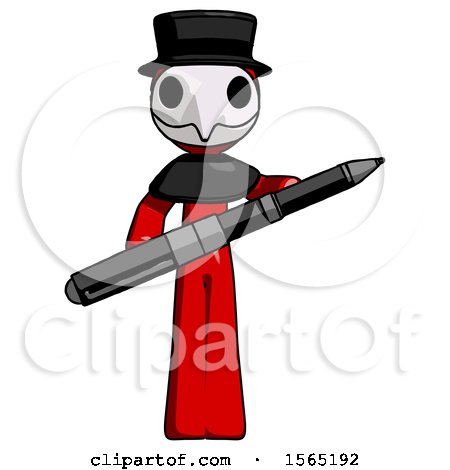 Red Plague Doctor Man Posing Confidently with Giant Pen by Leo Blanchette