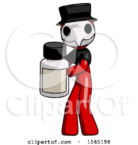 Red Plague Doctor Man Holding White Medicine Bottle by Leo Blanchette