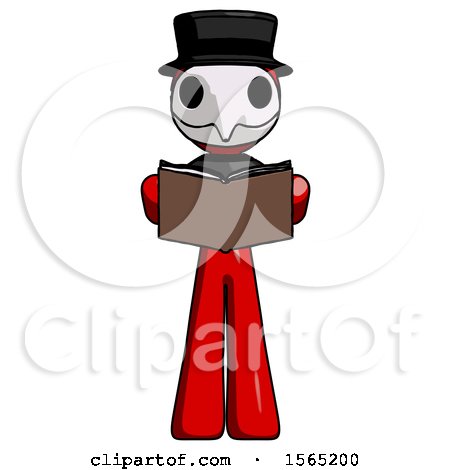 Red Plague Doctor Man Reading Book While Standing up Facing Viewer by Leo Blanchette