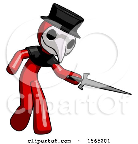 Red Plague Doctor Man Sword Pose Stabbing or Jabbing by Leo Blanchette