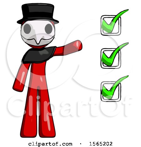 Red Plague Doctor Man Standing by List of Checkmarks by Leo Blanchette