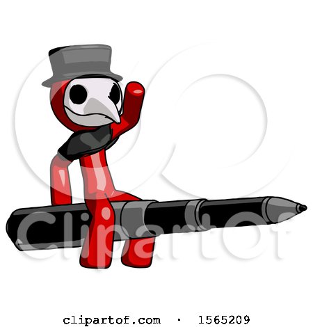 Red Plague Doctor Man Riding a Pen like a Giant Rocket by Leo Blanchette