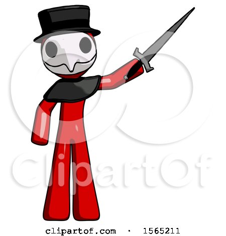 Red Plague Doctor Man Holding Sword in the Air Victoriously by Leo Blanchette