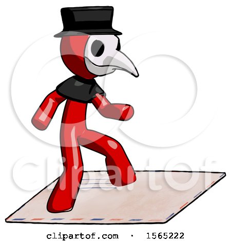 Red Plague Doctor Man on Postage Envelope Surfing by Leo Blanchette