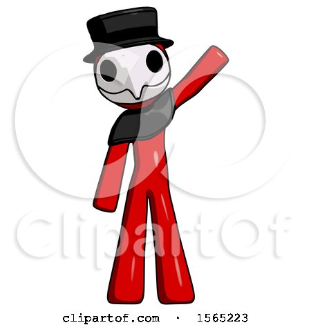 Red Plague Doctor Man Waving Emphatically with Left Arm by Leo Blanchette