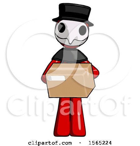 Red Plague Doctor Man Holding Box Sent or Arriving in Mail by Leo Blanchette