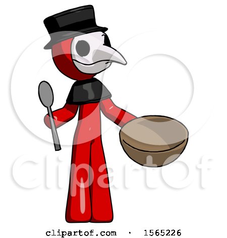 Red Plague Doctor Man with Empty Bowl and Spoon Ready to Make Something by Leo Blanchette