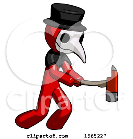 Red Plague Doctor Man with Ax Hitting, Striking, or Chopping by Leo Blanchette