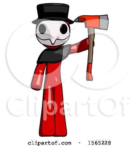 Red Plague Doctor Man Holding up Red Firefighter's Ax by Leo Blanchette