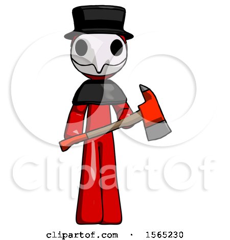 Red Plague Doctor Man Holding Red Fire Fighter's Ax by Leo Blanchette