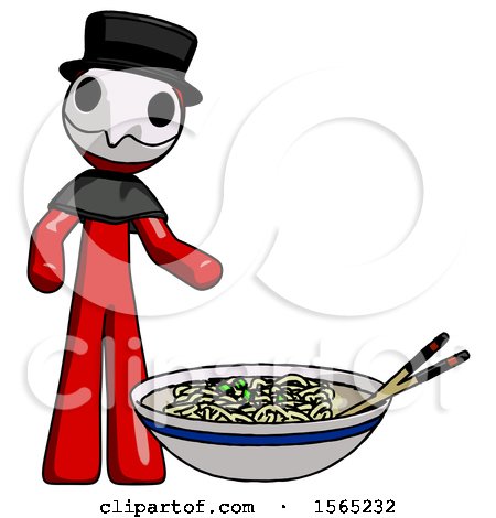Red Plague Doctor Man and Noodle Bowl, Giant Soup Restaraunt Concept by Leo Blanchette