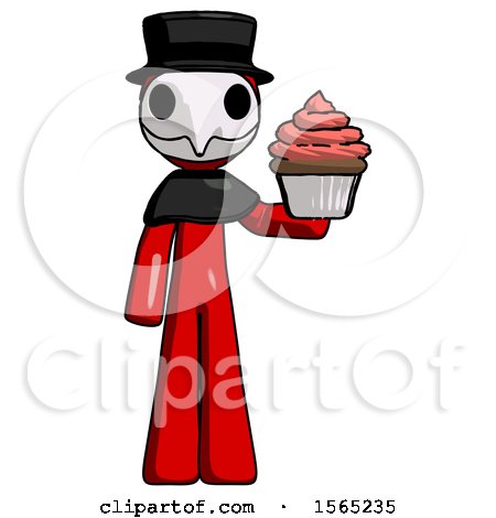 Red Plague Doctor Man Presenting Pink Cupcake to Viewer by Leo Blanchette