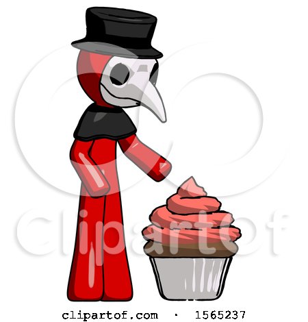 Red Plague Doctor Man with Giant Cupcake Dessert by Leo Blanchette