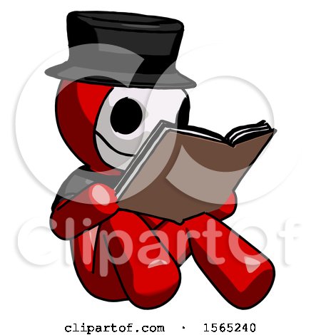 Red Plague Doctor Man Reading Book While Sitting down by Leo Blanchette