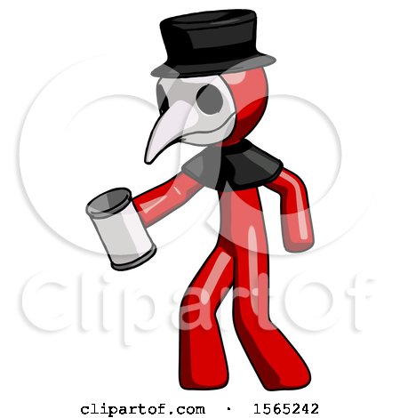 Red Plague Doctor Man Begger Holding Can Begging or Asking for Charity Facing Left by Leo Blanchette