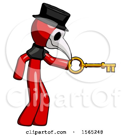 Red Plague Doctor Man with Big Key of Gold Opening Something by Leo Blanchette