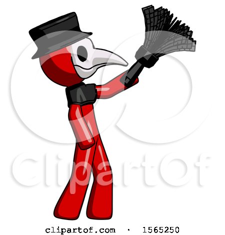 Red Plague Doctor Man Dusting with Feather Duster Upwards by Leo Blanchette
