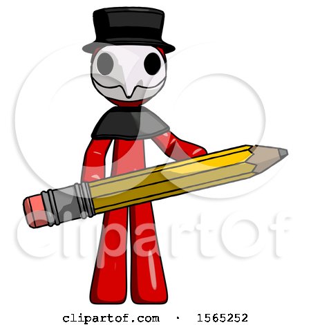Red Plague Doctor Man Writer or Blogger Holding Large Pencil by Leo Blanchette