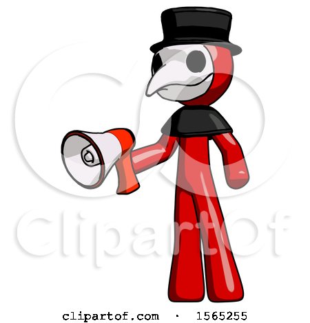 Red Plague Doctor Man Holding Megaphone Bullhorn Facing Right by Leo Blanchette