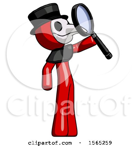 Red Plague Doctor Man Inspecting with Large Magnifying Glass Facing up by Leo Blanchette