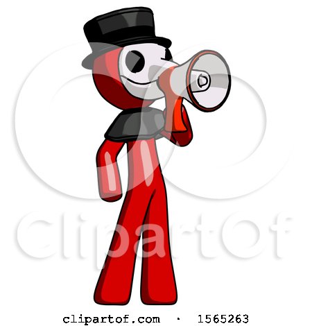 Red Plague Doctor Man Shouting into Megaphone Bullhorn Facing Right by Leo Blanchette