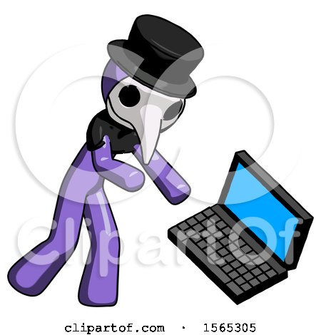 Purple Plague Doctor Man Throwing Laptop Computer in Frustration by Leo Blanchette