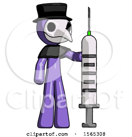 Purple Plague Doctor Man Holding Large Syringe by Leo Blanchette