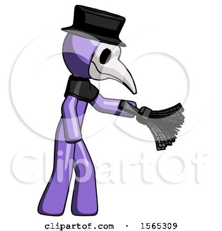 Purple Plague Doctor Man Dusting with Feather Duster Downwards by Leo Blanchette