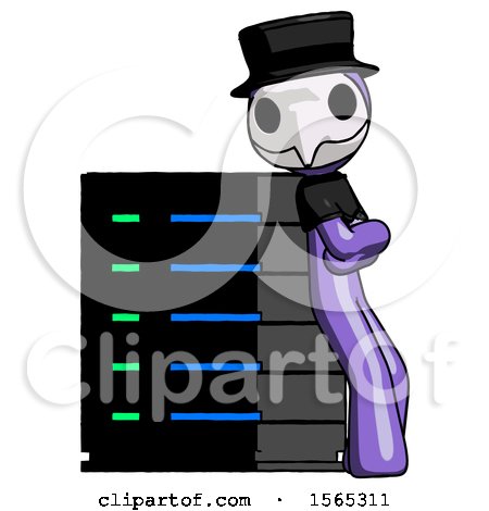 Purple Plague Doctor Man Resting Against Server Rack Viewed at Angle by Leo Blanchette