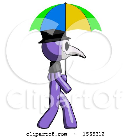 Purple Plague Doctor Man Walking with Colored Umbrella by Leo Blanchette