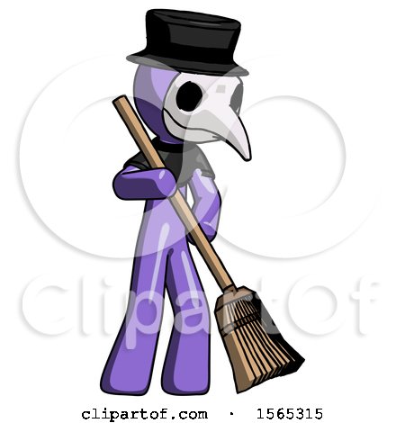 Purple Plague Doctor Man Sweeping Area with Broom by Leo Blanchette