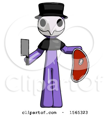 Purple Plague Doctor Man Holding Large Steak with Butcher Knife by Leo Blanchette