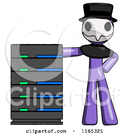 Purple Plague Doctor Man with Server Rack Leaning Confidently Against It by Leo Blanchette