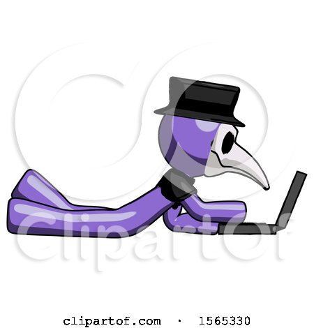 Purple Plague Doctor Man Using Laptop Computer While Lying on Floor Side View by Leo Blanchette