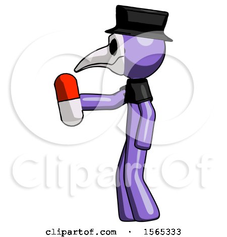 Purple Plague Doctor Man Holding Red Pill Walking to Left by Leo Blanchette
