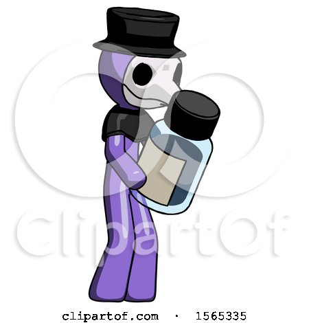 Purple Plague Doctor Man Holding Glass Medicine Bottle by Leo Blanchette