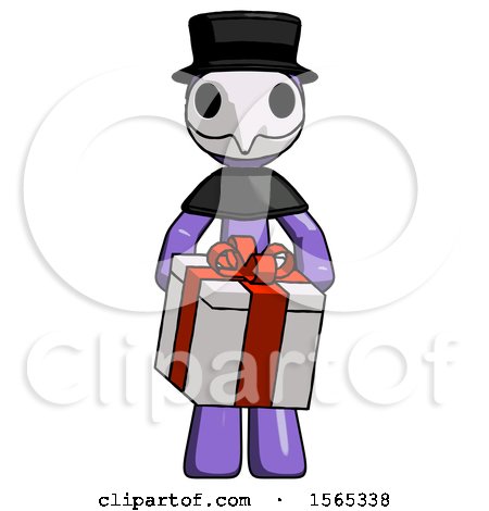 Purple Plague Doctor Man Gifting Present with Large Bow Front View by Leo Blanchette